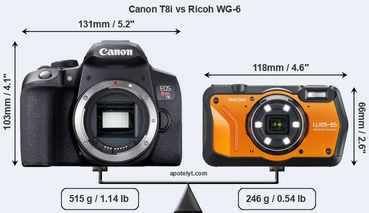 Size Canon T8i vs Ricoh WG-6