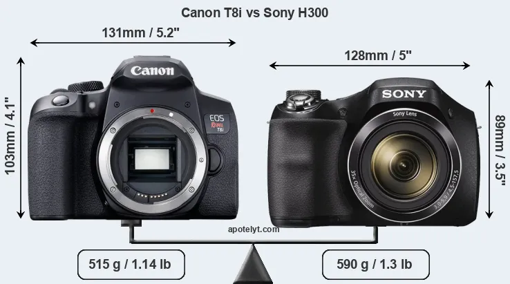 Size Canon T8i vs Sony H300