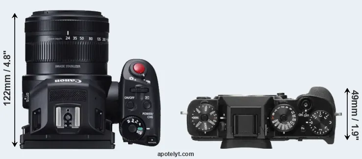 Compare XC10 versus X-T2 top