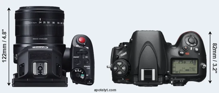 Compare XC10 versus D800 top