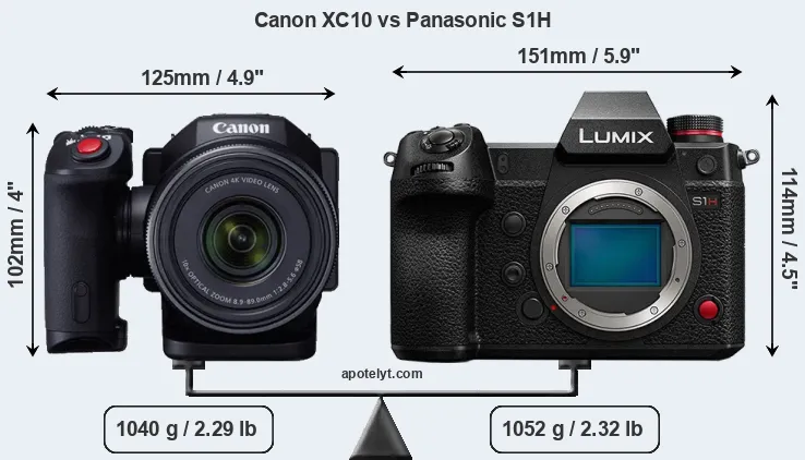 Size Canon XC10 vs Panasonic S1H