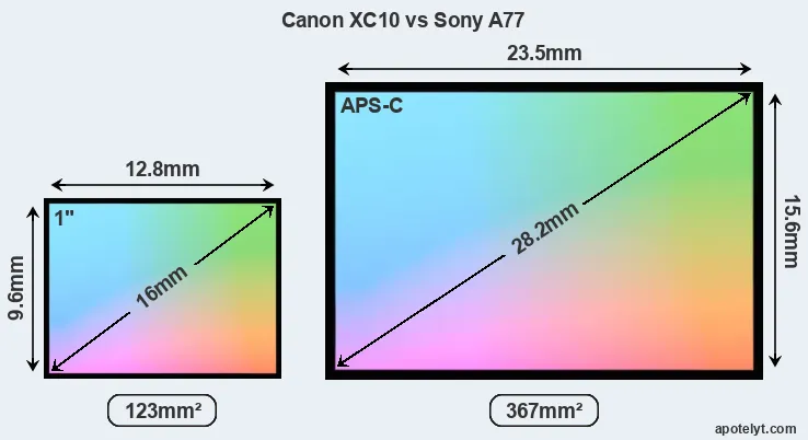 Canon XC10 and Sony A77 sensor measures