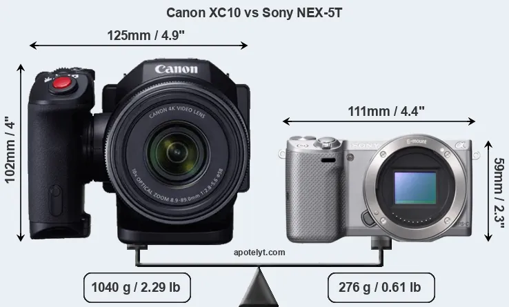 Size Canon XC10 vs Sony NEX-5T