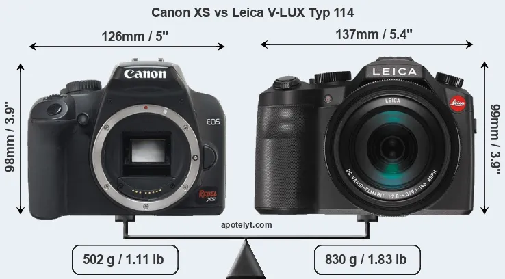 Size Canon XS vs Leica V-LUX Typ 114