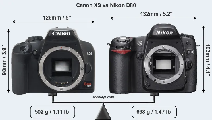 Size Canon XS vs Nikon D80