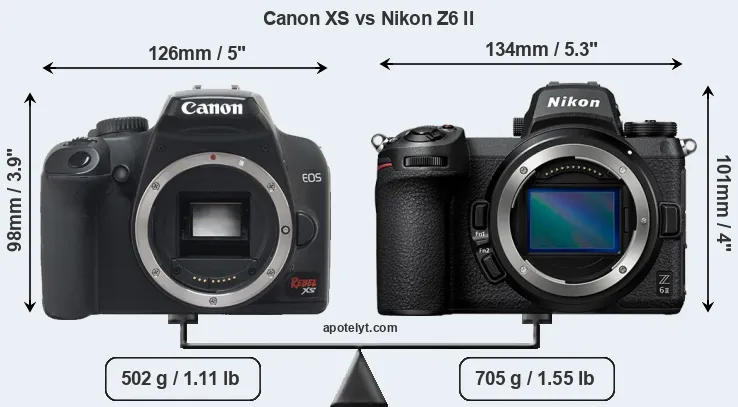 Size Canon XS vs Nikon Z6 II