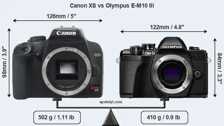 Size Canon XS vs Olympus E-M10 III