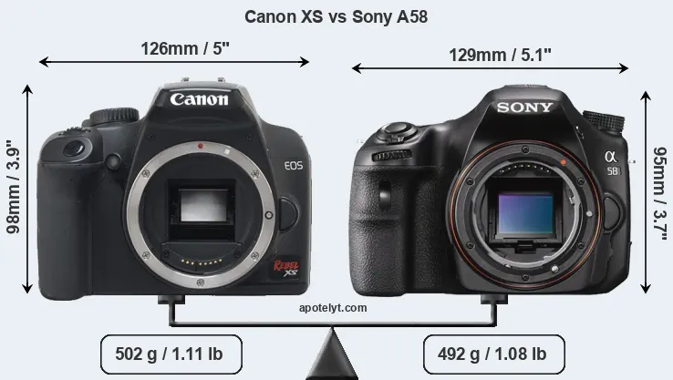 Size Canon XS vs Sony A58