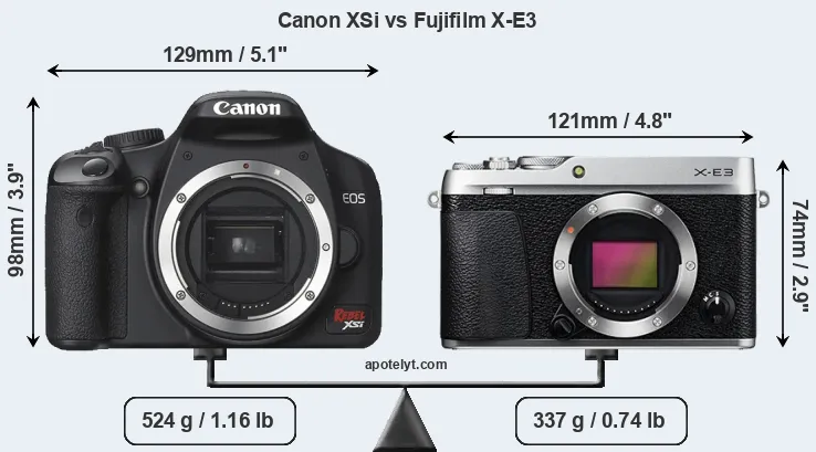 Size Canon XSi vs Fujifilm X-E3