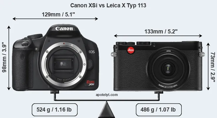 Size Canon XSi vs Leica X Typ 113