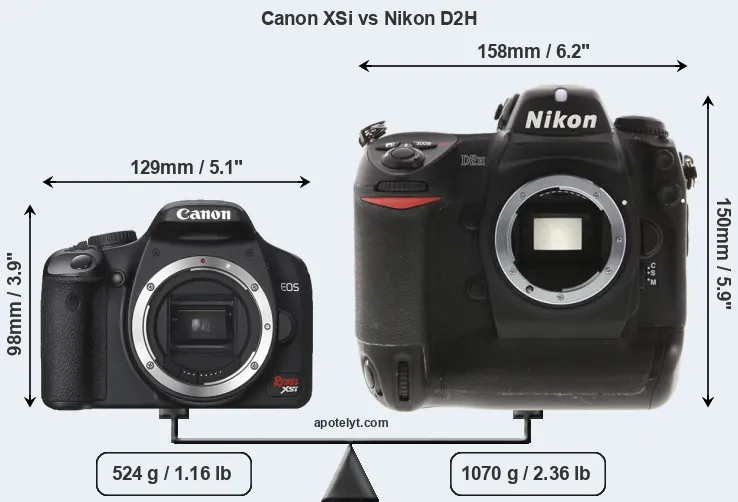 Size Canon XSi vs Nikon D2H