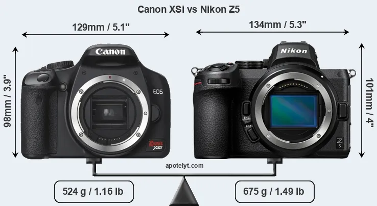 Size Canon XSi vs Nikon Z5