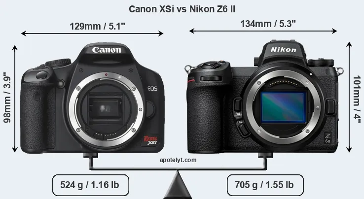 Size Canon XSi vs Nikon Z6 II