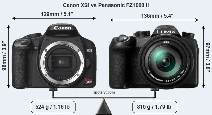 Size Canon XSi vs Panasonic FZ1000 II
