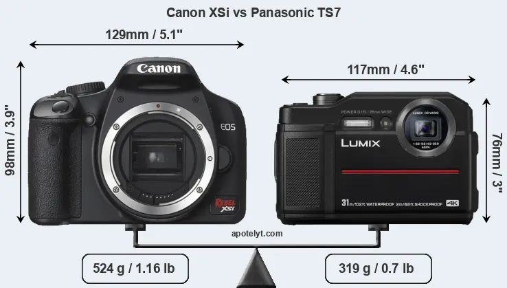 Size Canon XSi vs Panasonic TS7