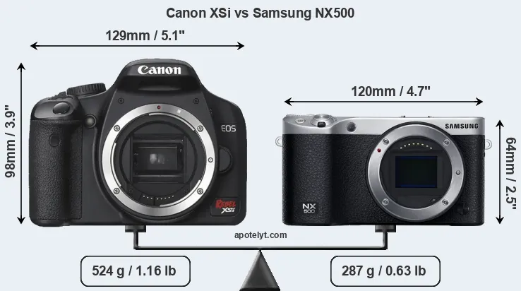 Size Canon XSi vs Samsung NX500