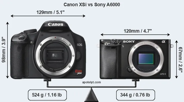 Size Canon XSi vs Sony A6000