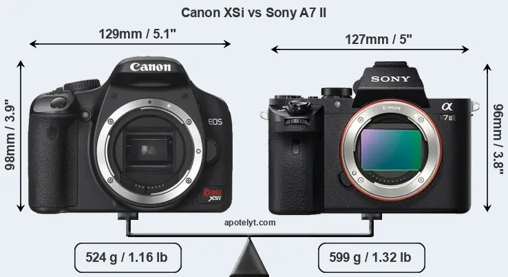 Size Canon XSi vs Sony A7 II