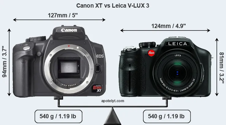 Size Canon XT vs Leica V-LUX 3
