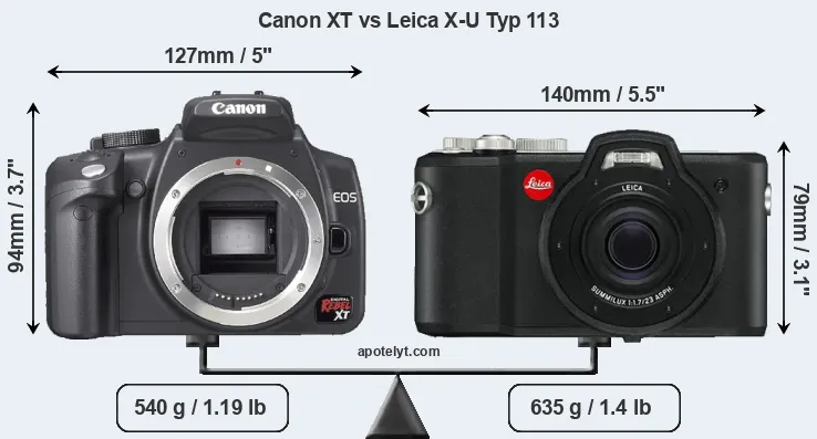 Size Canon XT vs Leica X-U Typ 113