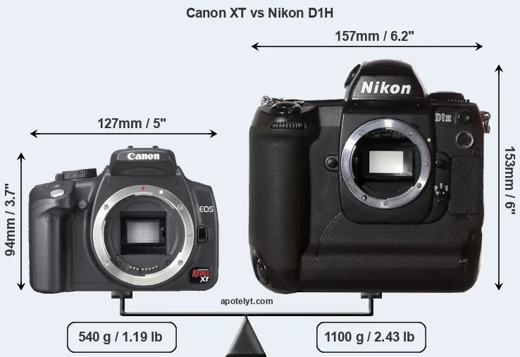 Size Canon XT vs Nikon D1H
