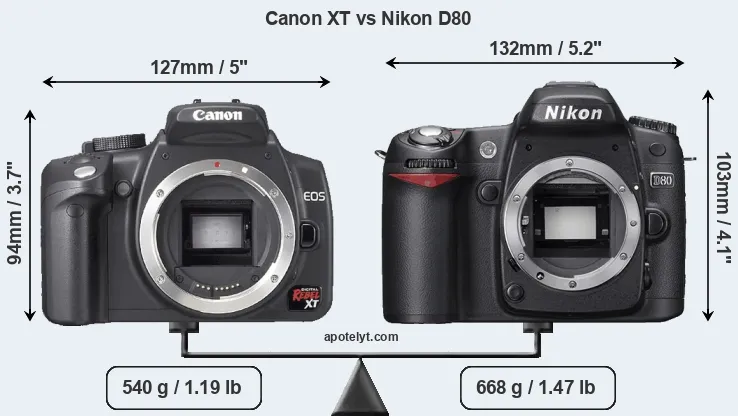 Size Canon XT vs Nikon D80