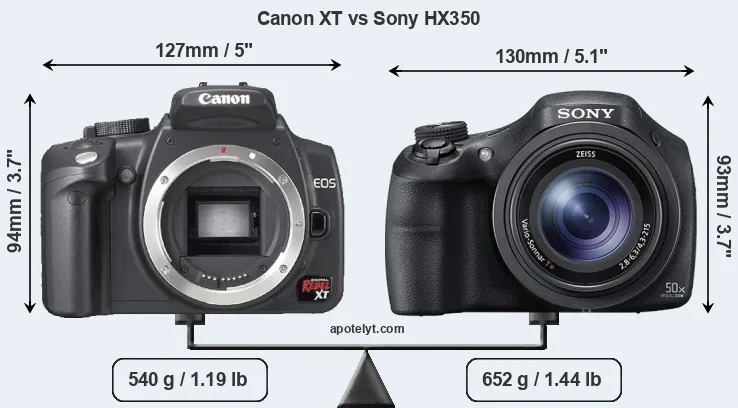 Size Canon XT vs Sony HX350