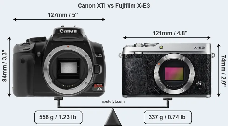 Size Canon XTi vs Fujifilm X-E3