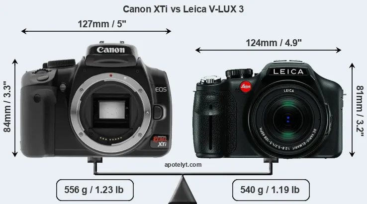 Size Canon XTi vs Leica V-LUX 3
