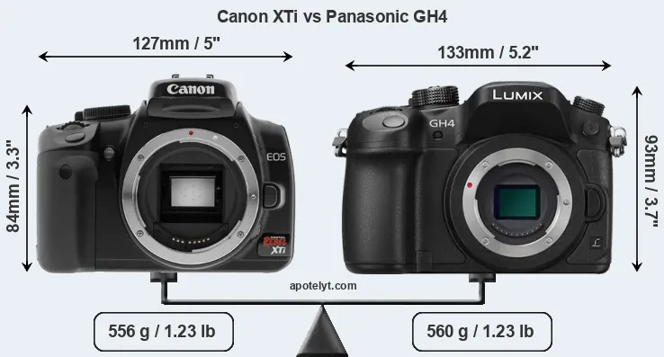 Size Canon XTi vs Panasonic GH4