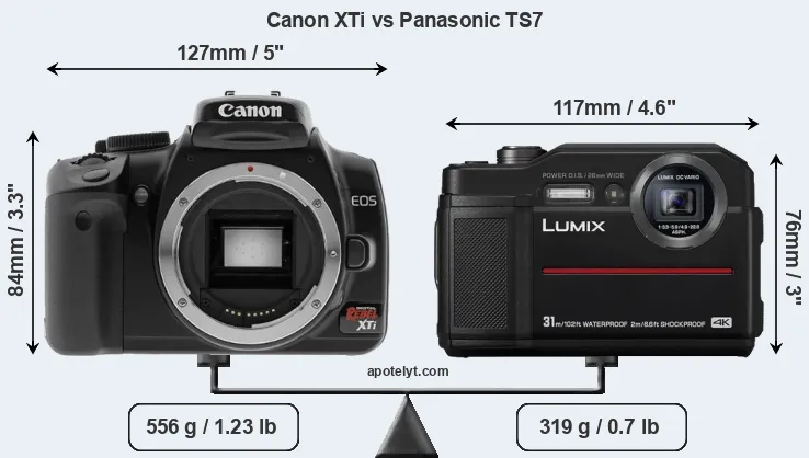 Size Canon XTi vs Panasonic TS7