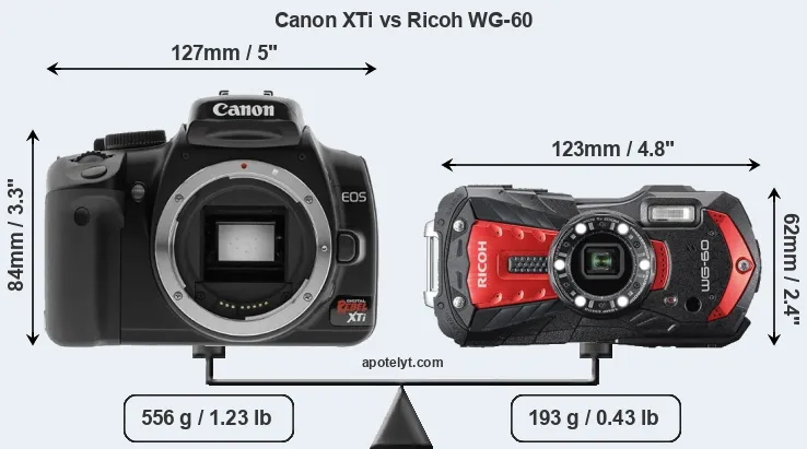 Size Canon XTi vs Ricoh WG-60