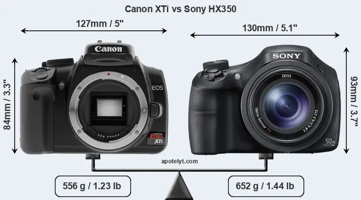 Size Canon XTi vs Sony HX350