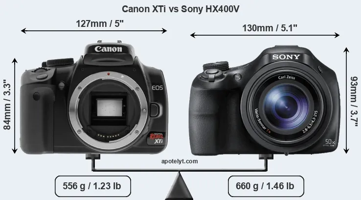 Size Canon XTi vs Sony HX400V
