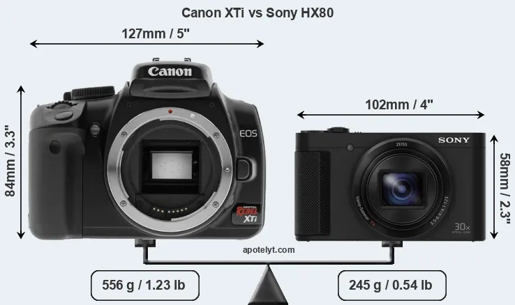 Size Canon XTi vs Sony HX80