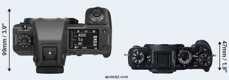 Compare GFX 100 II versus X-T1 top