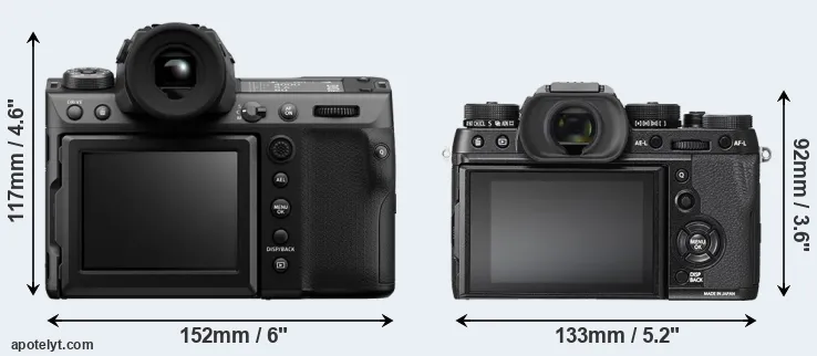 Comparison GFX 100 II or X-T2 rear