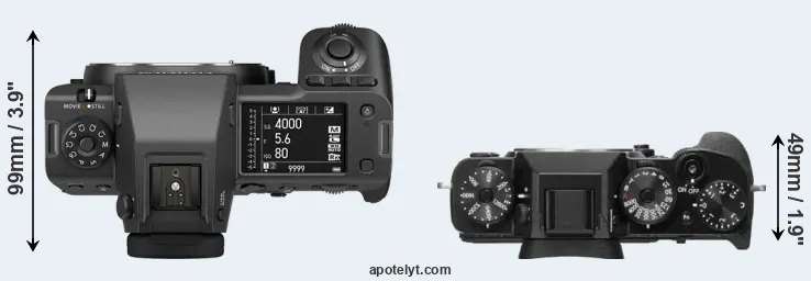 Compare GFX 100 II versus X-T2 top