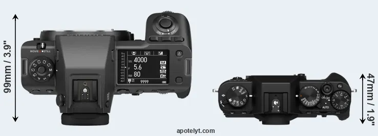 Compare GFX 100 II versus X-T30 II top