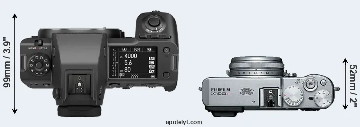 Compare GFX 100 II versus X100T top
