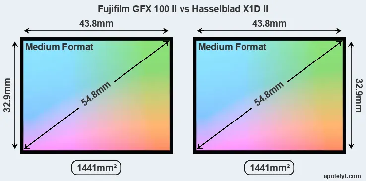 Fujifilm GFX 100 II and Hasselblad X1D II sensor measures