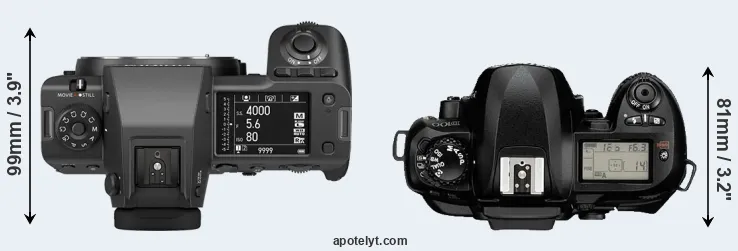 Compare GFX 100 II versus D100 top