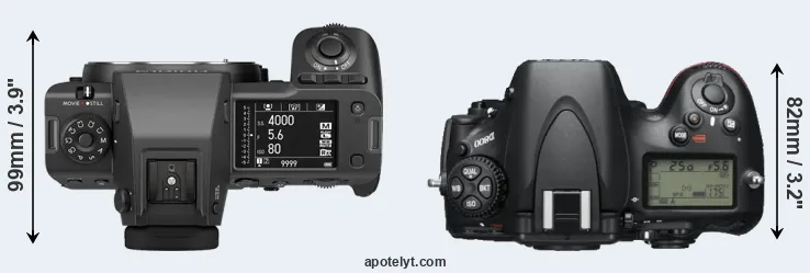 Compare GFX 100 II versus D800 top