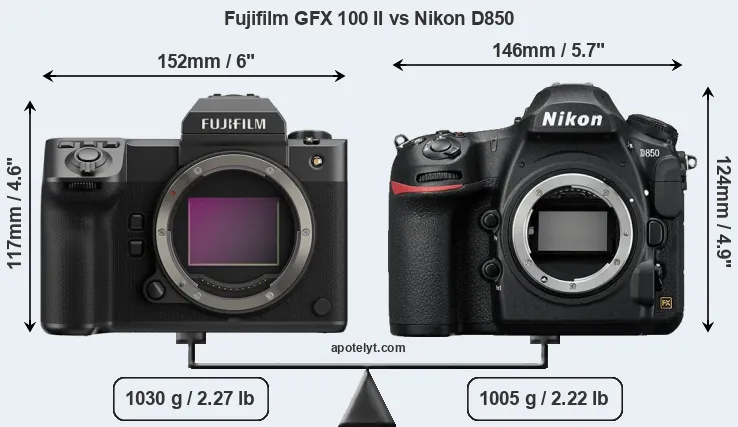 Size Fujifilm GFX 100 II vs Nikon D850