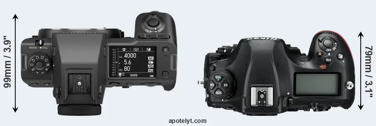 Compare GFX 100 II versus D850 top