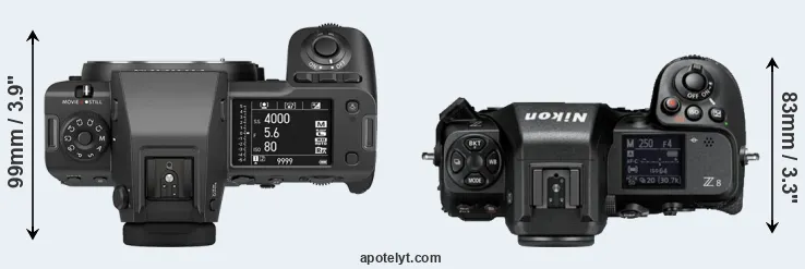 Compare GFX 100 II versus Z8 top