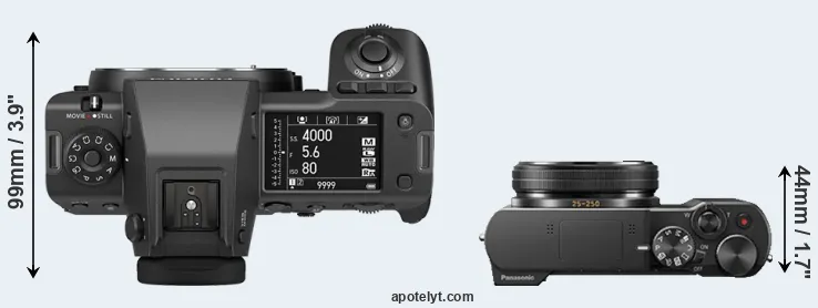 Compare GFX 100 II versus TZ100 top