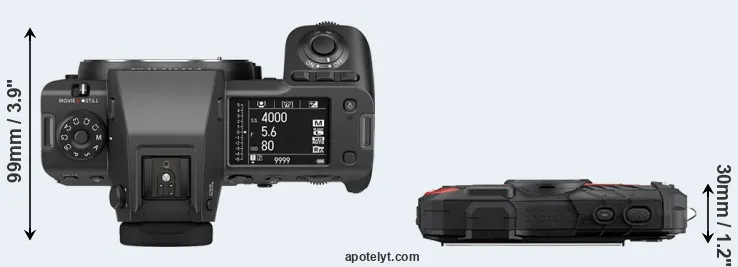 Compare GFX 100 II versus WG-60 top