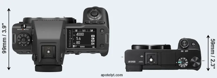 Compare GFX 100 II versus A6100 top