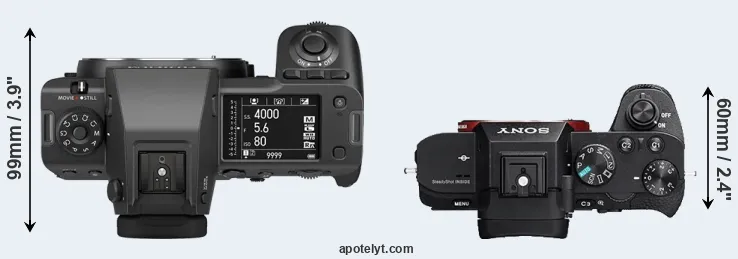 Compare GFX 100 II versus A7 II top